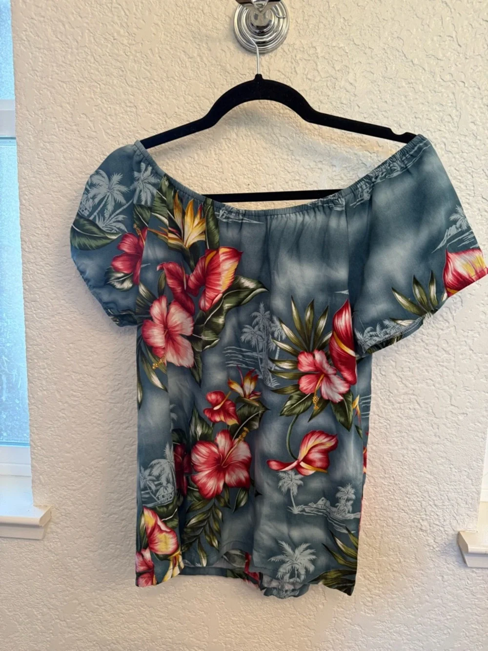 Hilo Hattie Hawaiian Tropical Blue Shoulder Blouse Vintage & Authentic Size XS - Picture 13 of 16